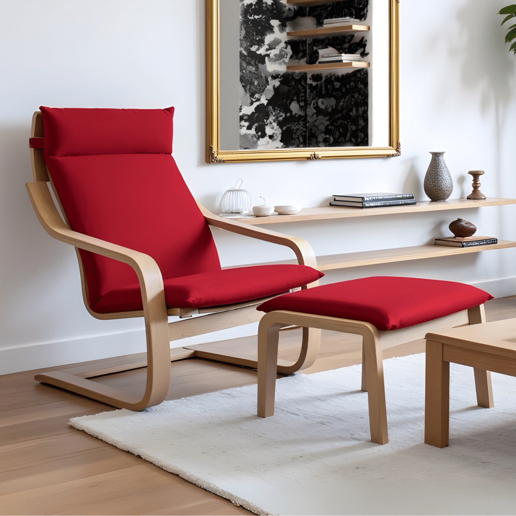 Rockin Cushions IKEA Adult Poang Velvet Burgundy Red Chair and Ottoman Covers, Compatible with IKEA Poang